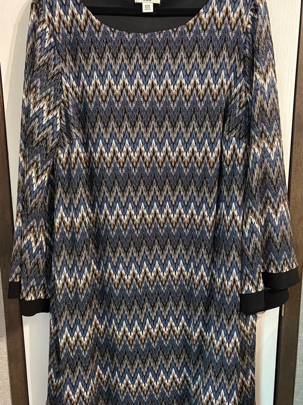 Cato Blue Chevron Print Long Sleeve Dress with Black Cuffs